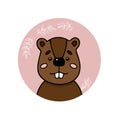 Beaver. Cute funny hand drawn animal sticker or label.